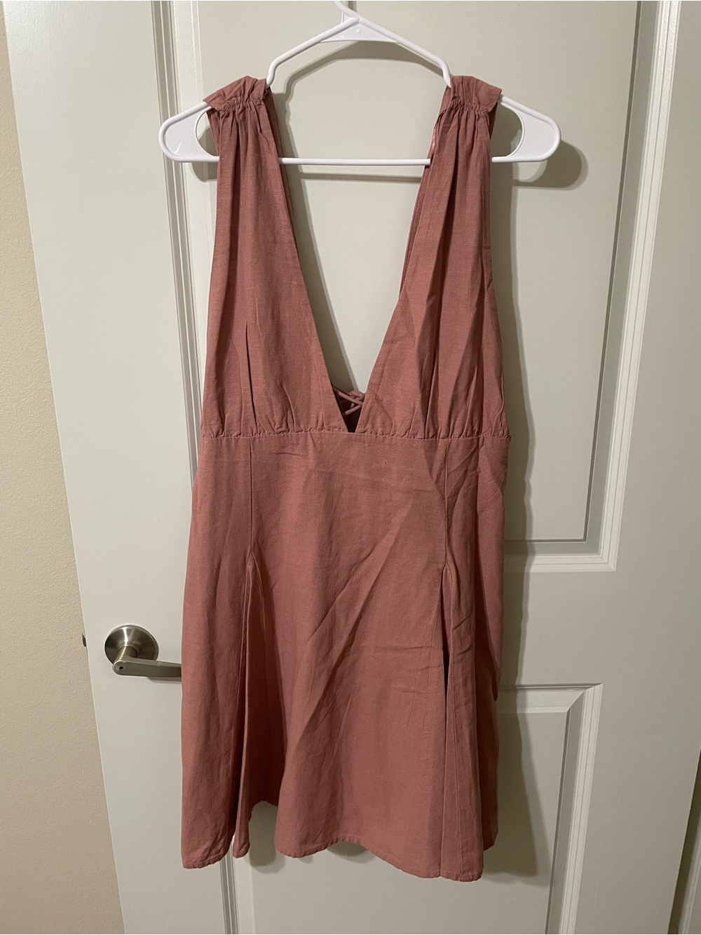 ZARA Dusty Pink Cotton Linen Lace-Up Mini Dress – XXL – NWT